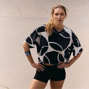 NWT Free People Movement Inspire Printed Tee - Racquet - Black Combo L